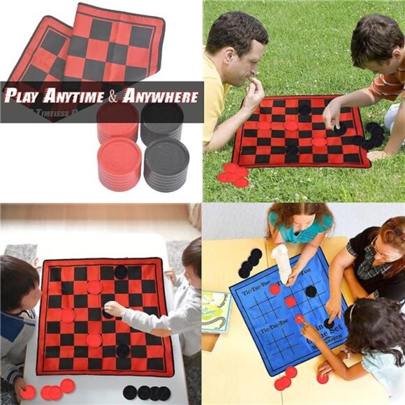 Giant Checkers Game Set,Super Tic Tac Toe,Including Reversible Rug - Picture 5 of 8